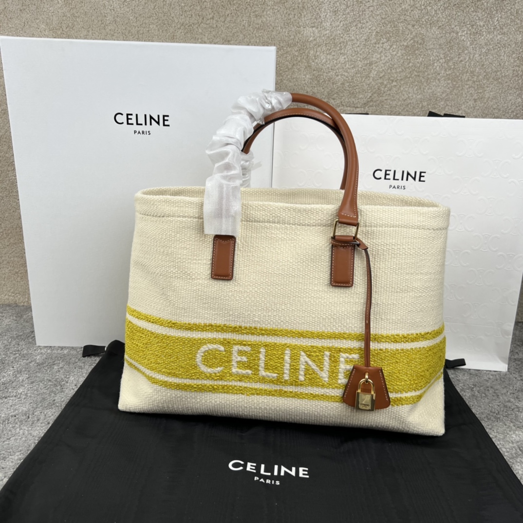 셀린느 Celine 190062 Horizontal Cabas in Textile and Calfskin