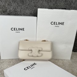 셀린느 Celine 199243 Chain Shoulder Bag Cuir Triomphe in Shiny Calfskin White 20.5cm