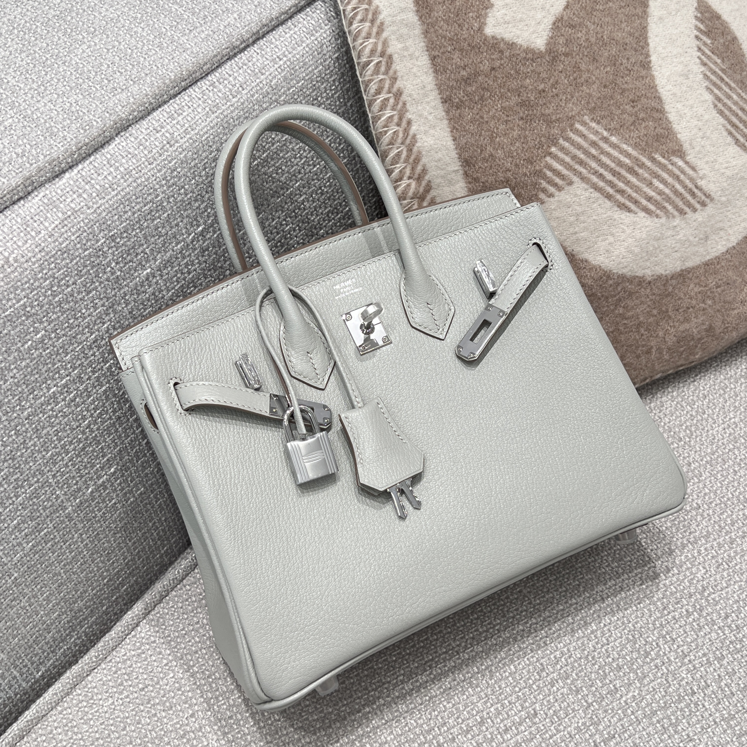 에르메스 Hermes Birkin 25cm Mysore 80 Gris Perle/silver