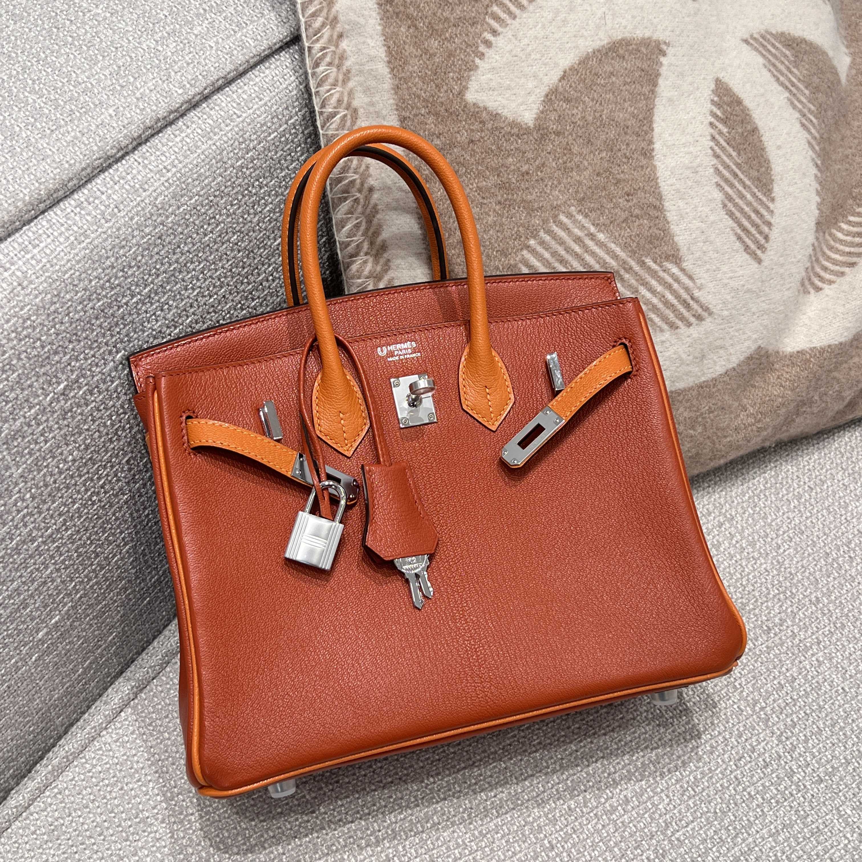 에르메스 Hermes Birkin 25cm Mysore 93 Orange and 5F Potiron/silver