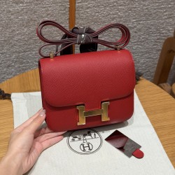 에르메스 Hermes Constance with mirror 19cm Epsom Q5 Rouge Casque/gold