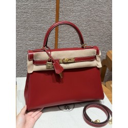 에르메스 Hermes Kelly 32cm Box Q5 Rouge Casaque and 7T Blue Electric/gold