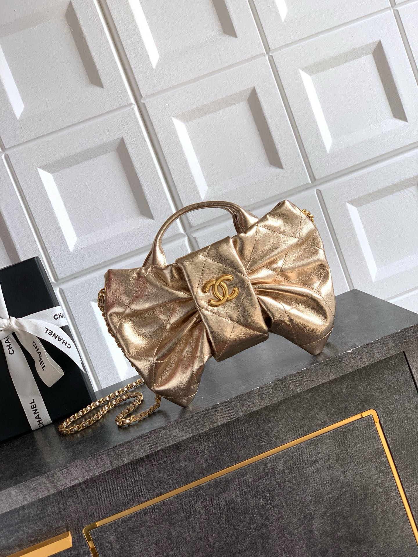 샤넬 Chanel AS5849 Mini Bow Bag gold 26cm