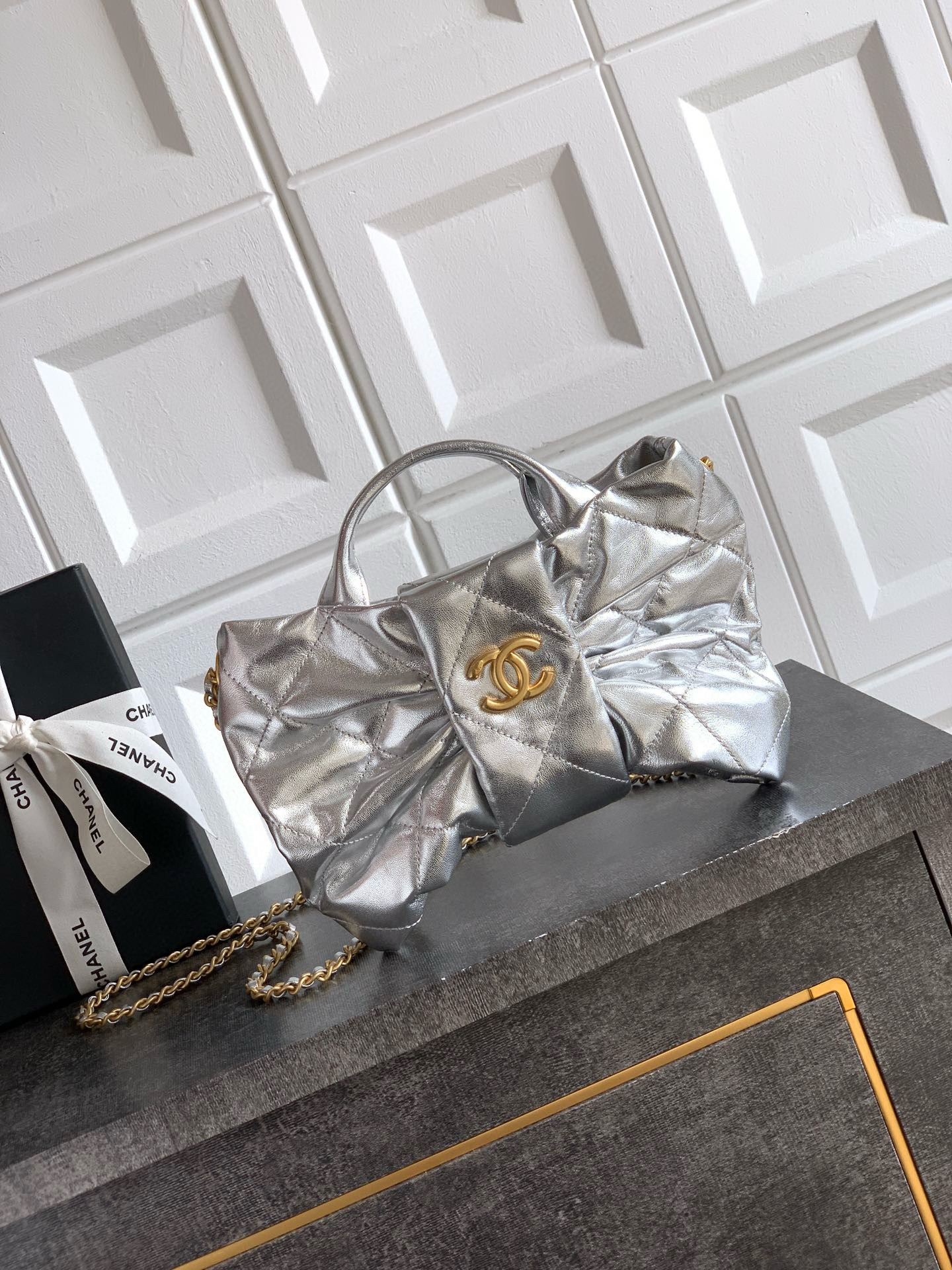 샤넬 Chanel AS5849 Mini Bow Bag silver 26cm