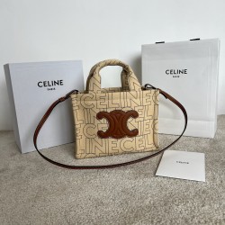 셀린느 Celine 199162 Small Cabas Thais in Textile With Celine All-Over Print Natural Tan 25cm