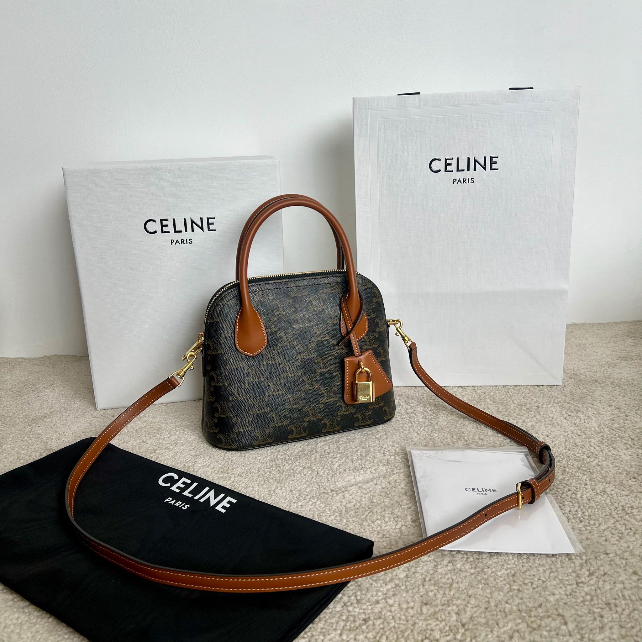 셀린느 Celine 120682 Teen Honorine Bag in Triomphe Canvas and Calfskin Tan 22cm