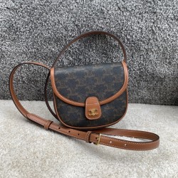 셀린느 Celine 196702 Mini Besace in Triomphe Canvas and Calfskin Tan