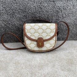 셀린느 Celine 196702 Mini Besace in Triomphe Canvas and Calfskin White