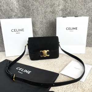 셀린느 Celine 188423 Teen Triomphe Bag in Nubuck Calfskin Black 18.5cm