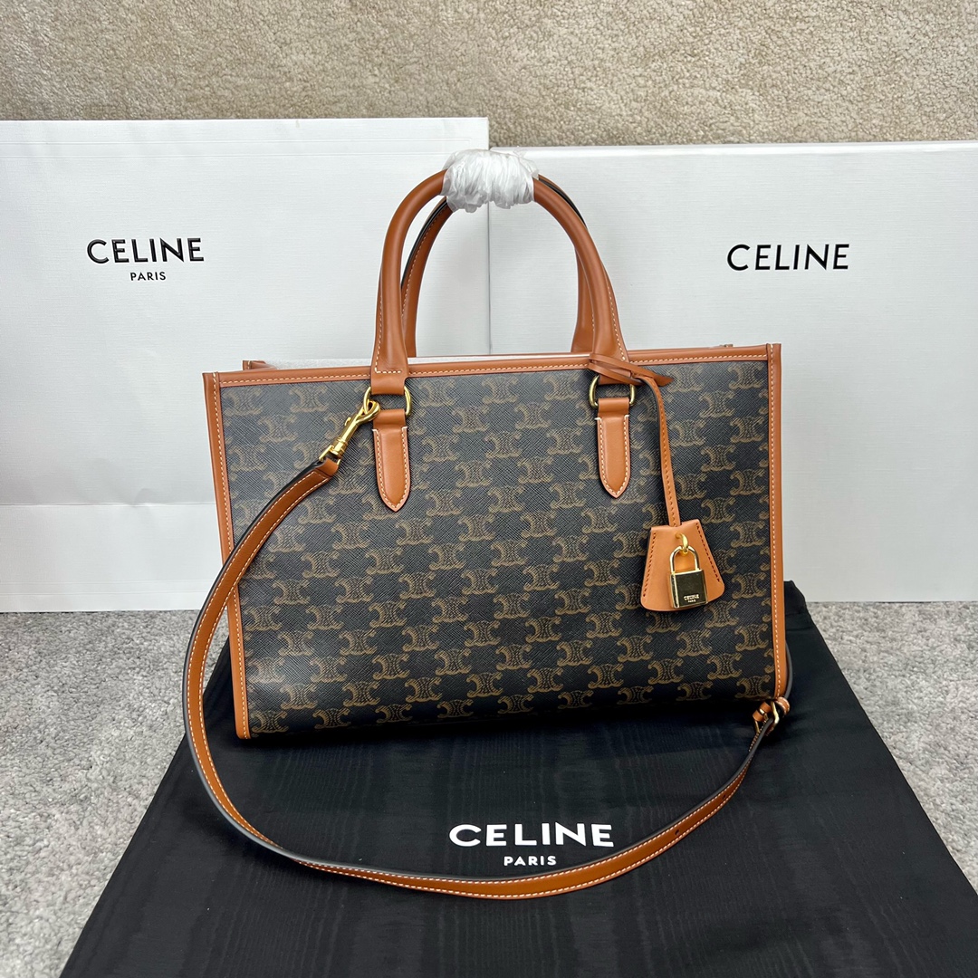 셀린느 Celine 199742 Mini Horizontal Cabas in Triomphe Canvas and Calfskin Tan 35cm