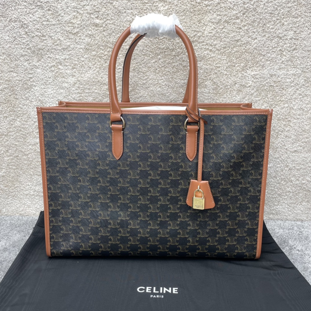 셀린느 Celine 197912 Horizontal Cabas in Triomphe Canvas and Calfskin Tan 43cm