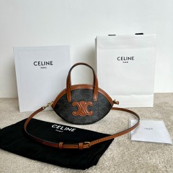 셀린느 Celine 122262 Oval Bag in Triomphe Canvas and Calfskin Tan