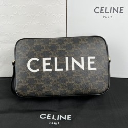 셀린느 Celine 194502 Medium Messenger Bag in Triomphe Canvas with Celine Print Black 23cm