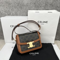 셀린느 Celine 188882 Teen Triomphe Bag in Triomphe Canvas and Calfskin Tan 14cm