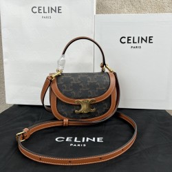 셀린느 Celine 10K502 Mini Besace Clea in Triomphe Canvas Calfskin Tan 15.5cm