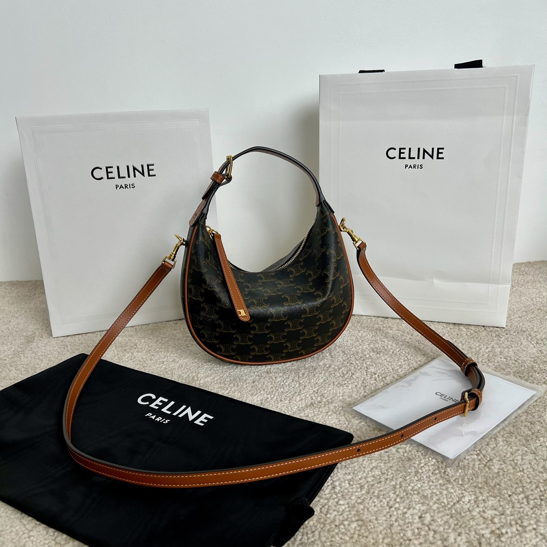 셀린느 Celine 120722 Teen Lulu in Triomphe Canvas and Calfskin Tan