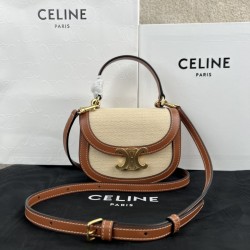 셀린느 Celine 10K502 Mini Besace Clea in Triomphe Canvas Calfskin Tan 15.5cm