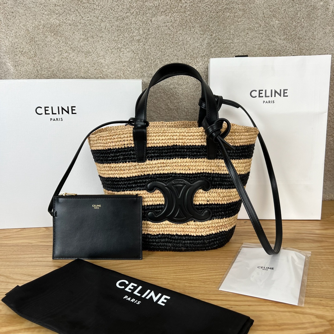 셀린느 Celine 115802 Teen Supple Celine Classic Panier in Raffia and Calfskin 21.5cm