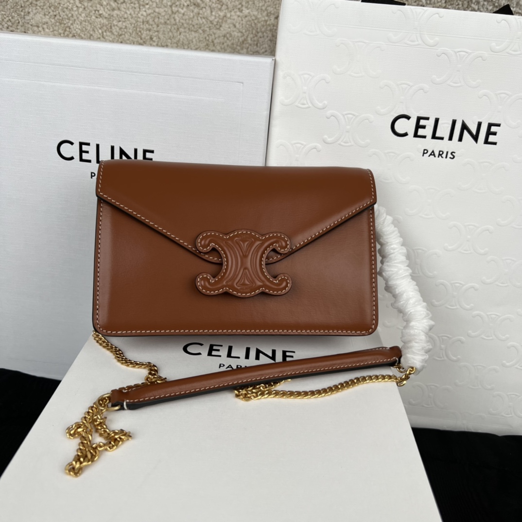 셀린느 Celine 10J733 Wallet on Chain Triomphe in Shiny Calfskin 19cm