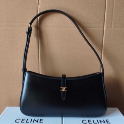 셀린느 Celine 123053 Tina Shoulder Bag in Shiny Calfskin Black 25cm
