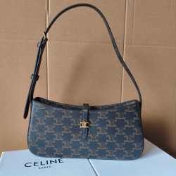 셀린느 Celine 123052 Tina Shoulder Bag in Triomphe Canvas Black 25cm