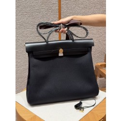 에르메스 Hermes Herbag 39cm Canvas and Cowhide 89 Noir/gold
