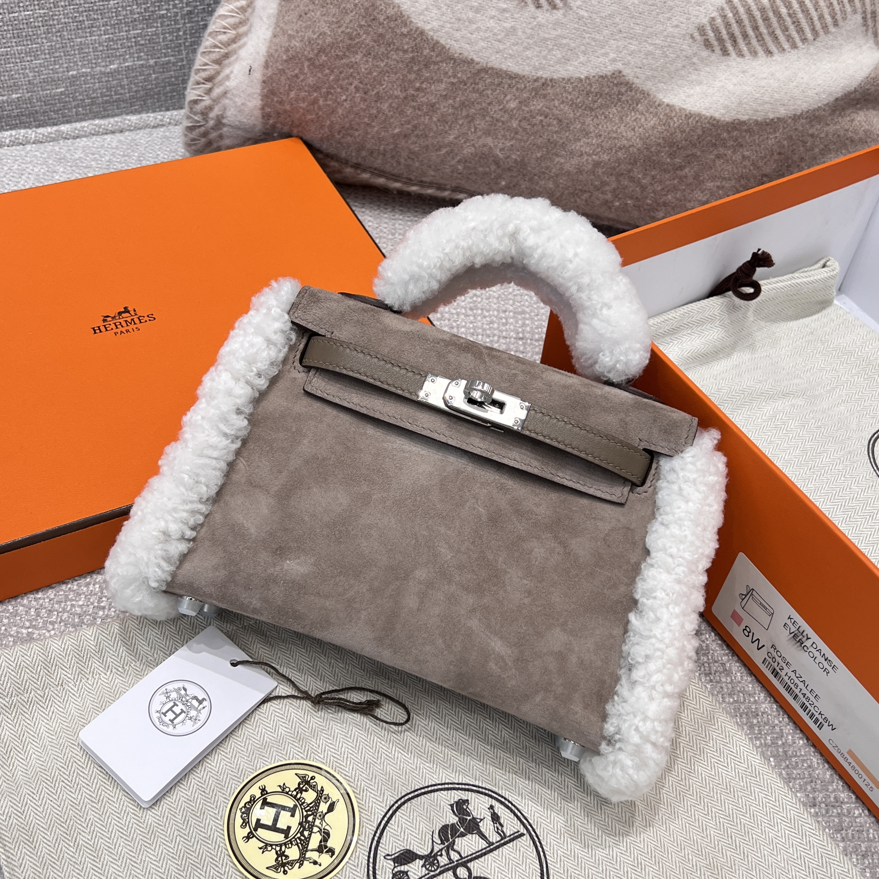 에르메스 Hermes Mini Kelly Teddy 18 Etoupe/silver