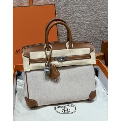 에르메스 Hermes Birkin 25cm Canvas and Swift 37 Gold/silver