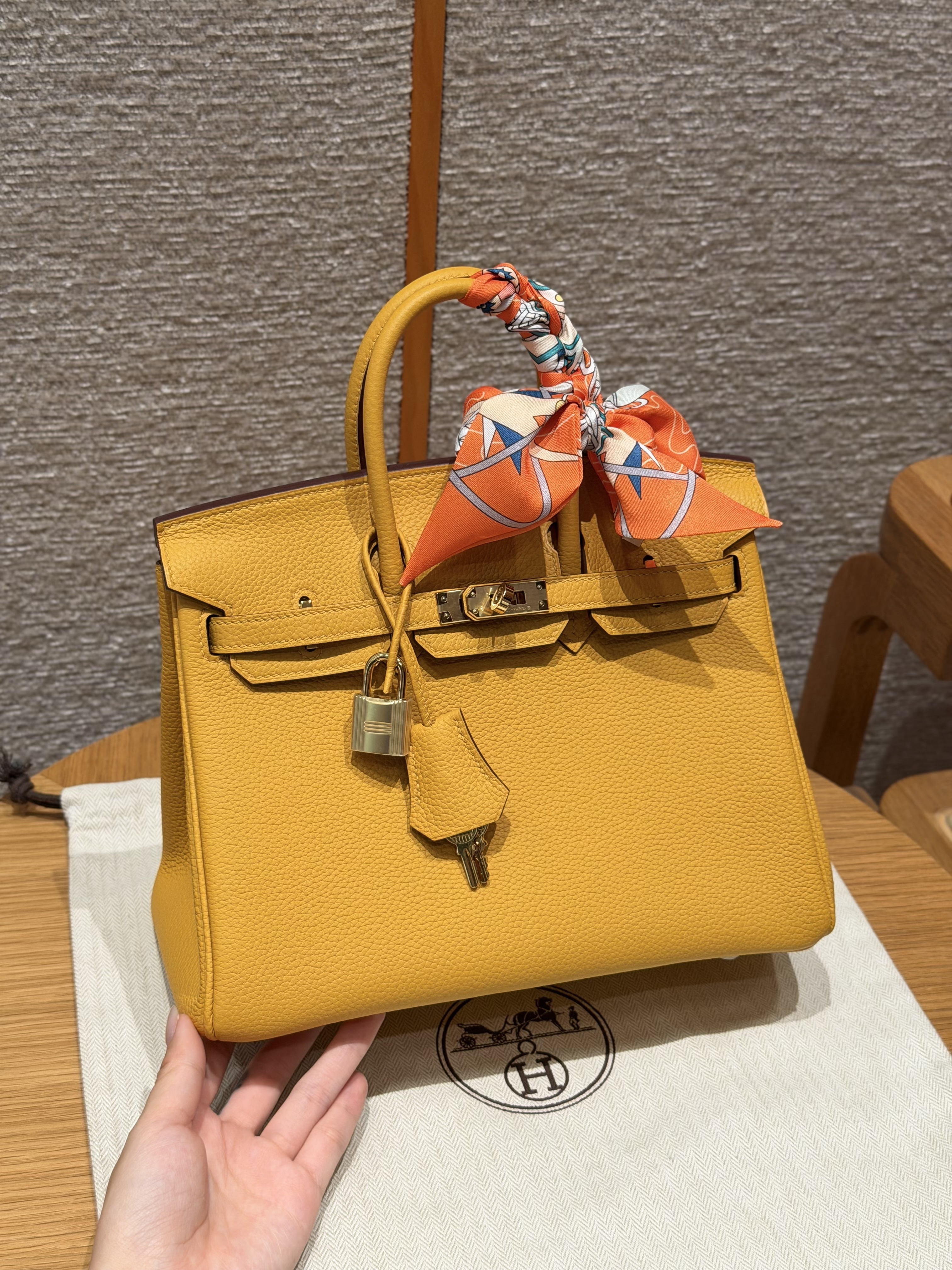에르메스 Hermes Birkin 25cm Togo 9D Jaune ambre/gold
