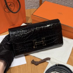 에르메스 Hermes Constance to go 20cm Bright faced Alligator 89 Noir/Enamel fittings