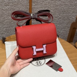 에르메스 Hermes Constance with mirror 19cm Epsom S3 Rouge Coeur/Enamel fittings