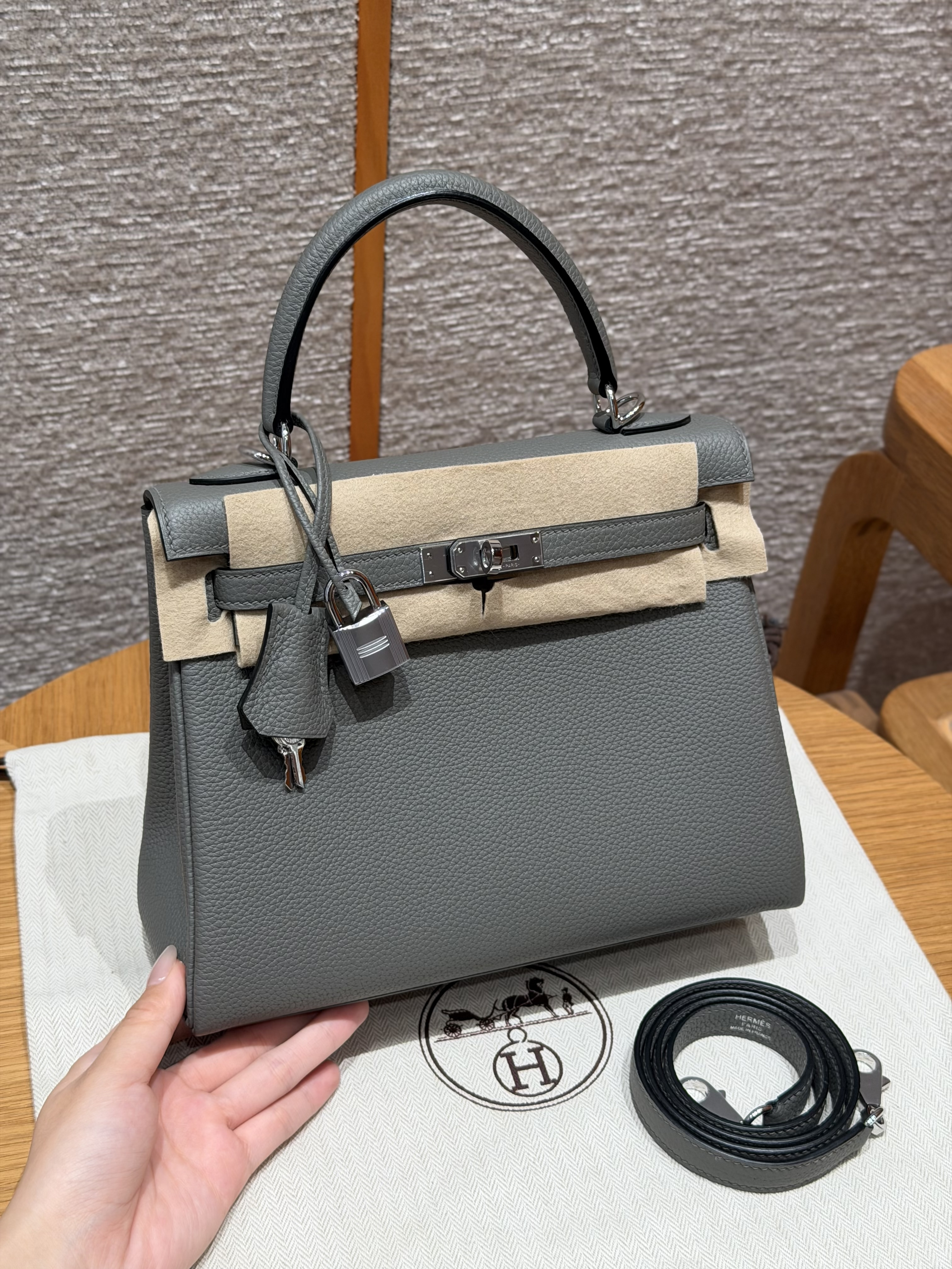 에르메스 Hermes Kelly 25cm Togo 0L Gris Meyer/silver