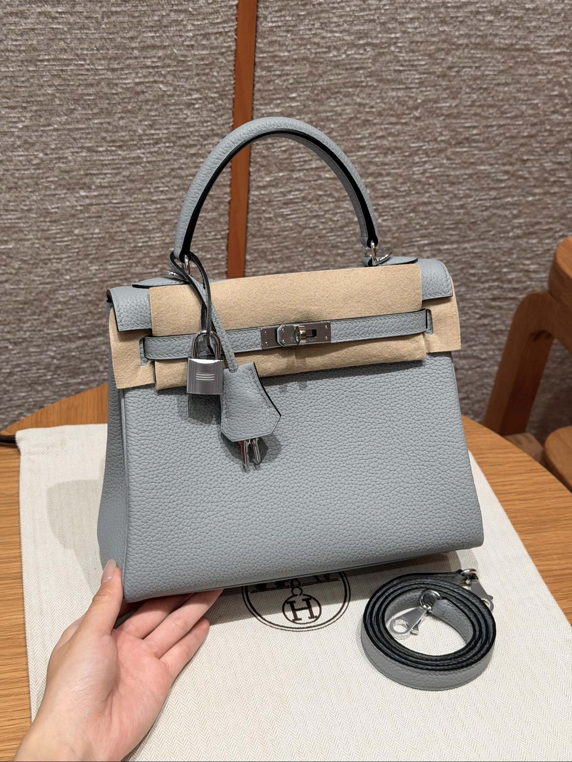 에르메스 Hermes Kelly 25cm Togo P0 Gris pantin/silver