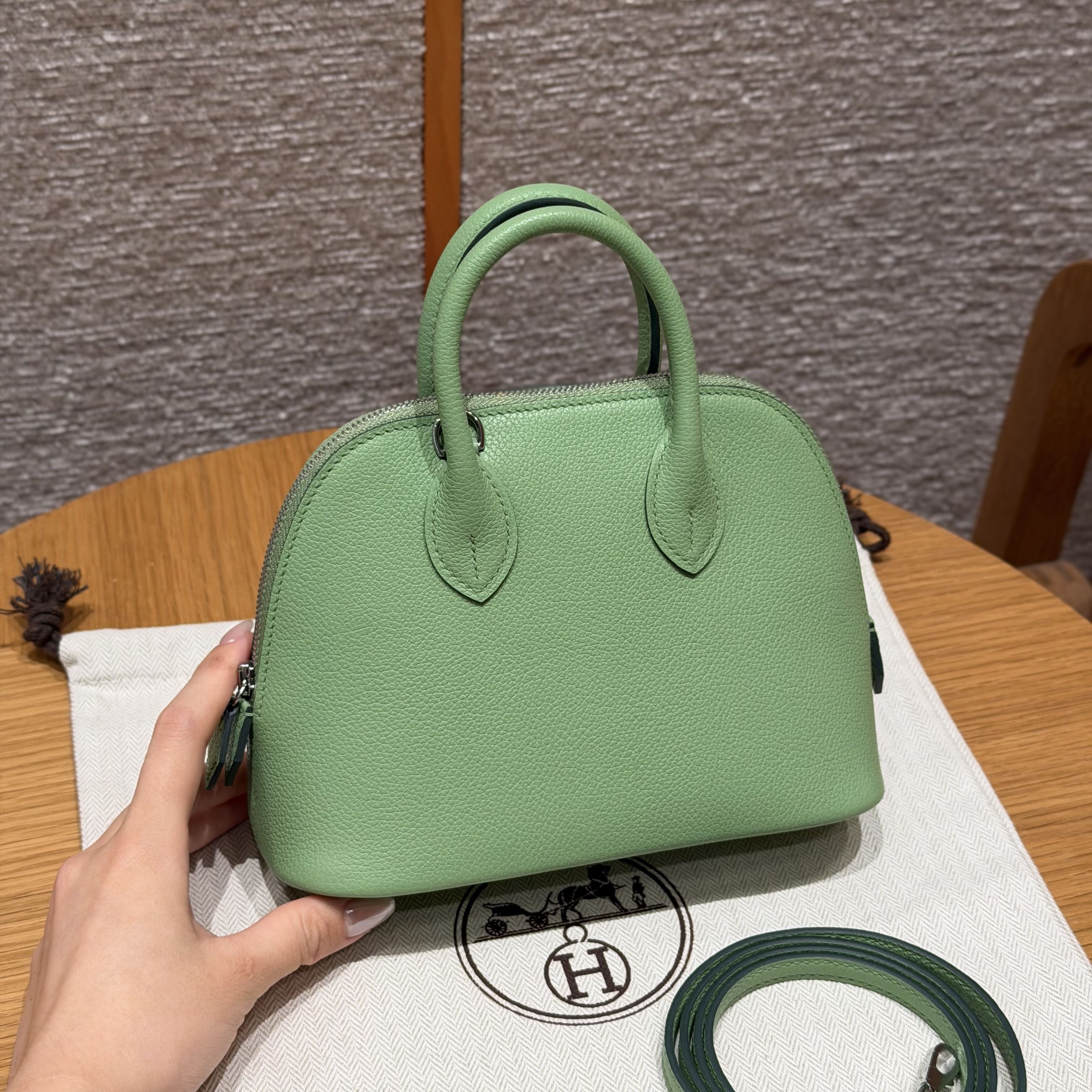 에르메스 Hermes Mini Bolide 18cm Evercolor 3i Vert Criquent/silver