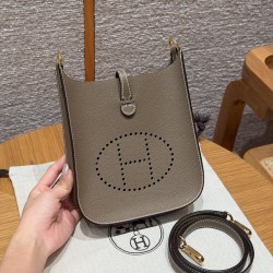 에르메스 Hermes Mini Evelyne 16cm Epsom 18 Etoupe/gold
