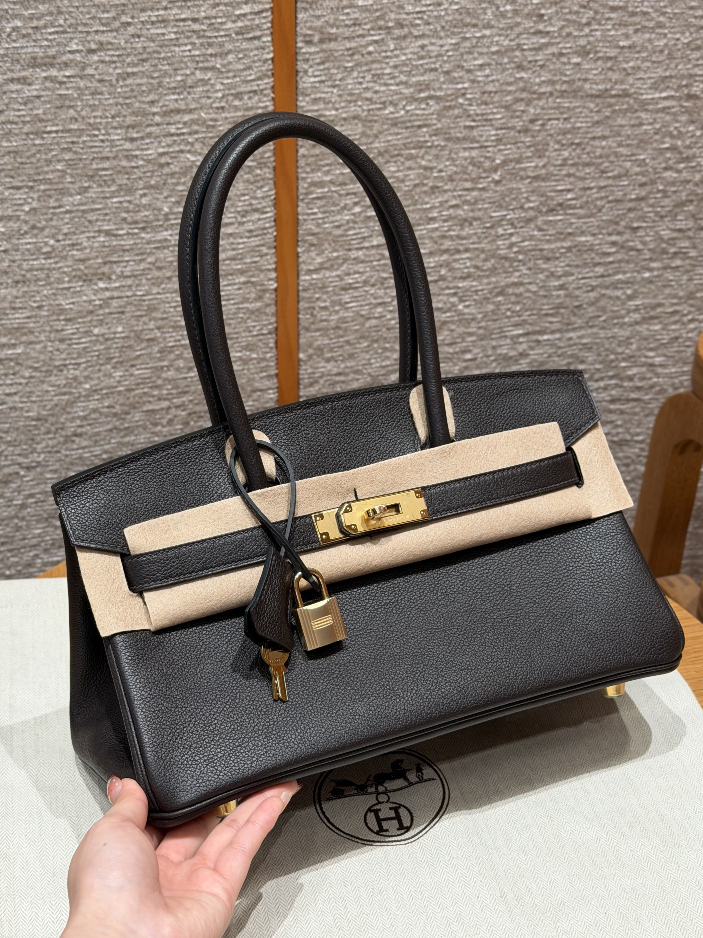에르메스 Hermes Shoulder Birkin 29cm Evercolor 46 Ebene/gold