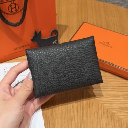 에르메스 Hermes Calvin duo Card Holder 10.5cm Epsom 46 Ebene/silver