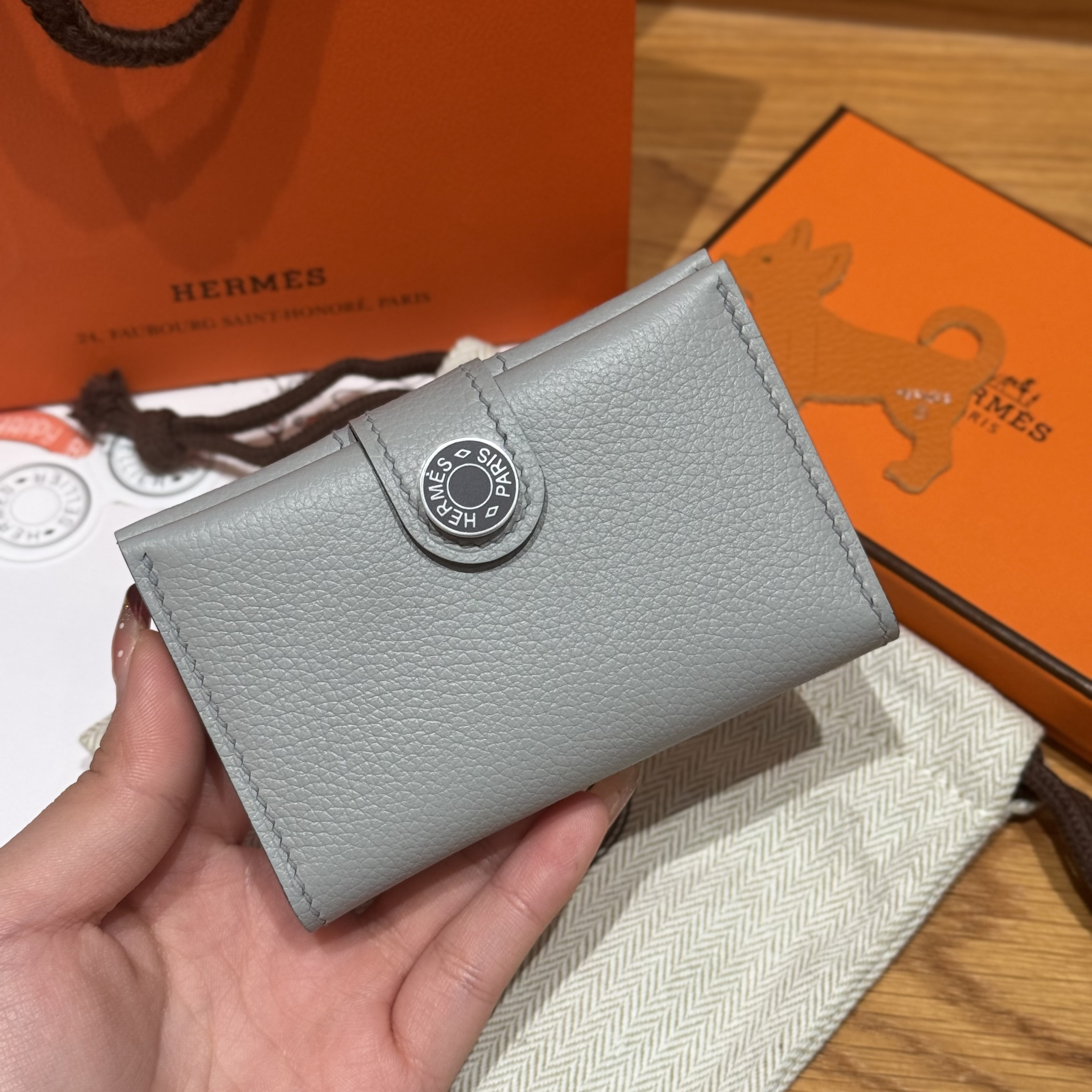 에르메스 Hermes R.M.S Card Holder 10.5cm Evercolor 8U Blue glacier and 85 Ardoise/enamel Fittings