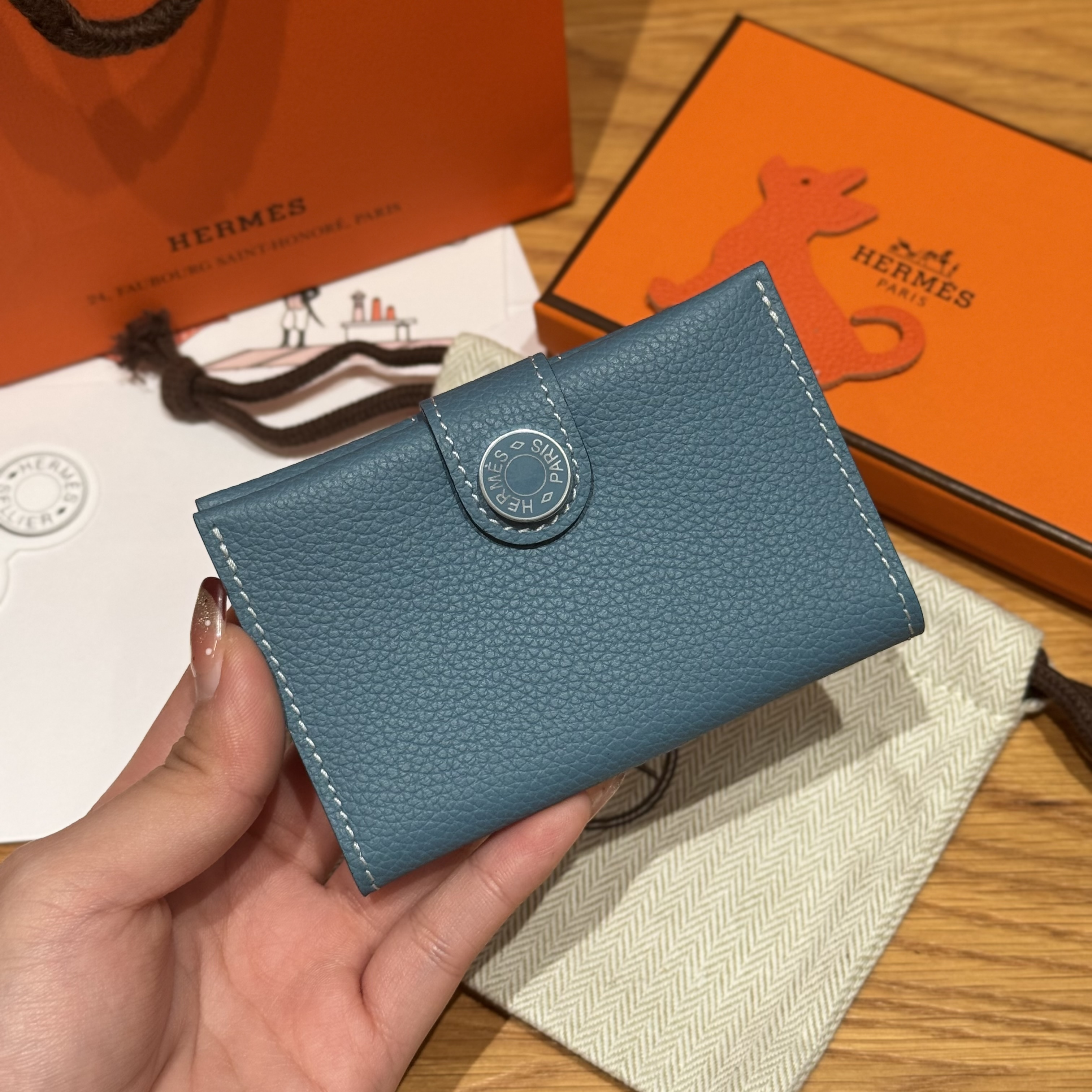 에르메스 Hermes R.M.S Card Holder 10.5cm Evercolor 75 Bleu jean/enamel Fittings
