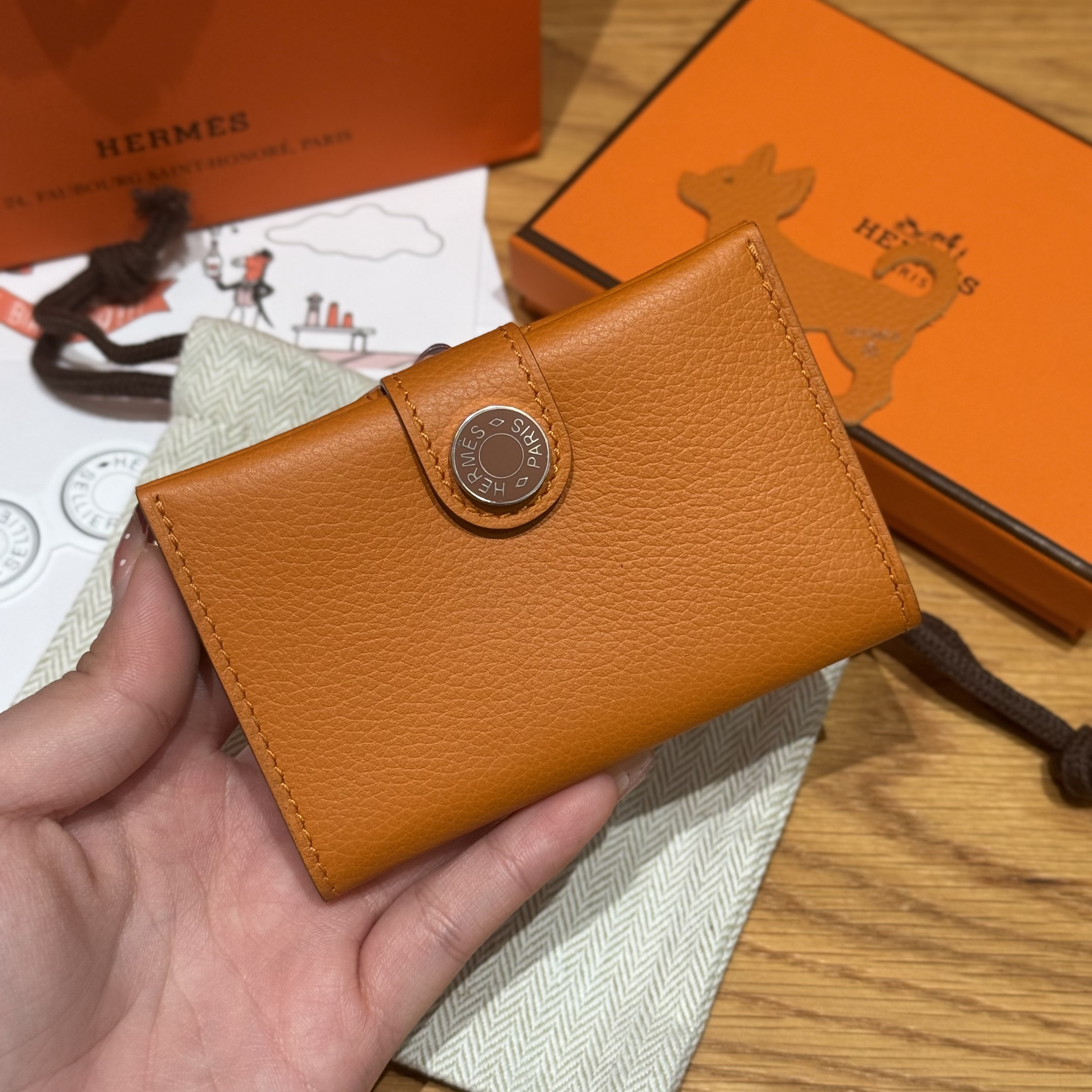 에르메스 Hermes R.M.S Card Holder 10.5cm Evercolor i9 Apricot and 37 Gold/enamel Fittings