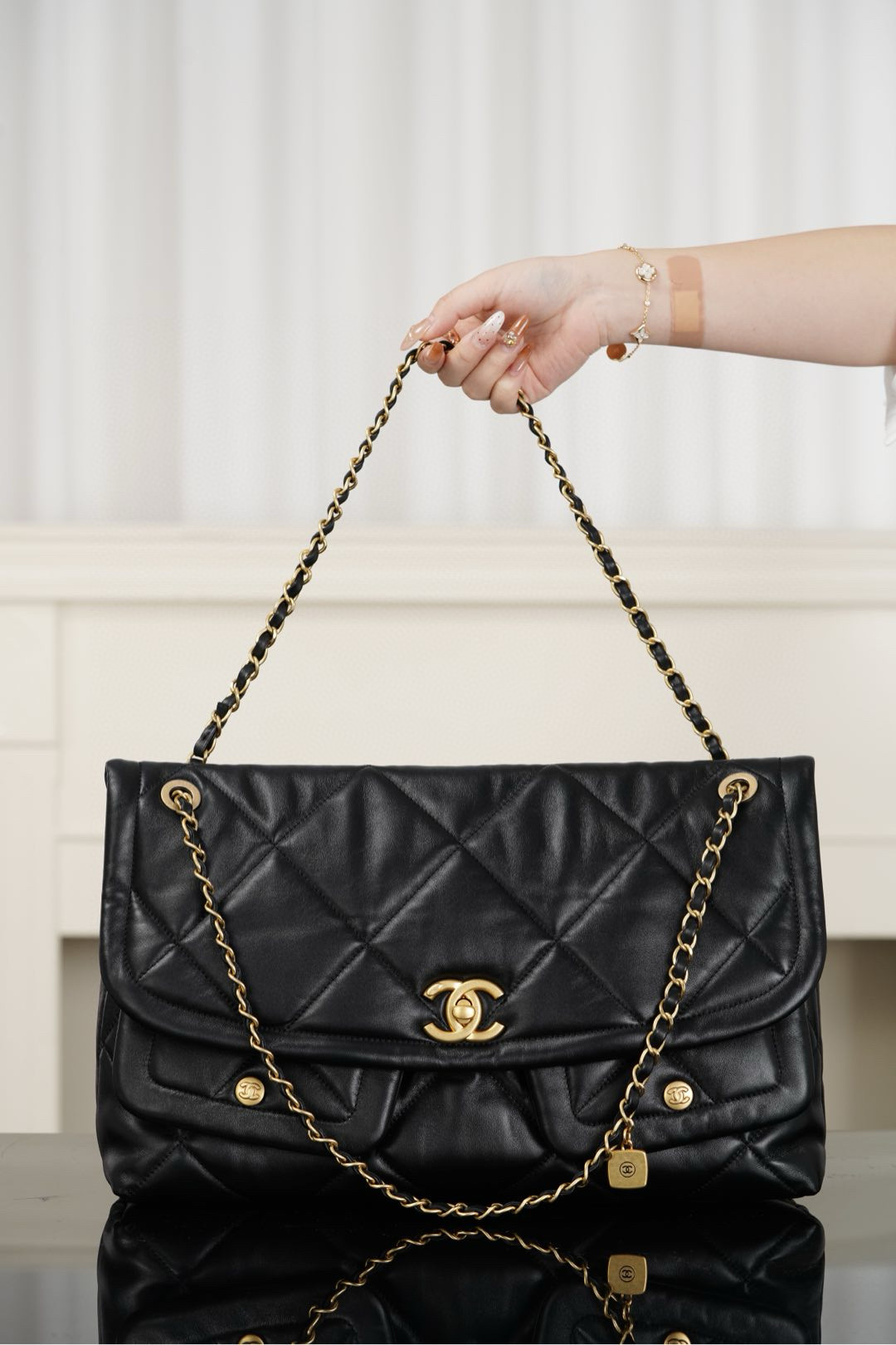 샤넬 Chanel 25k Hobo Black 38cm