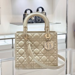 디올 Dior Lady 24cm 탑 핸들백 Beige