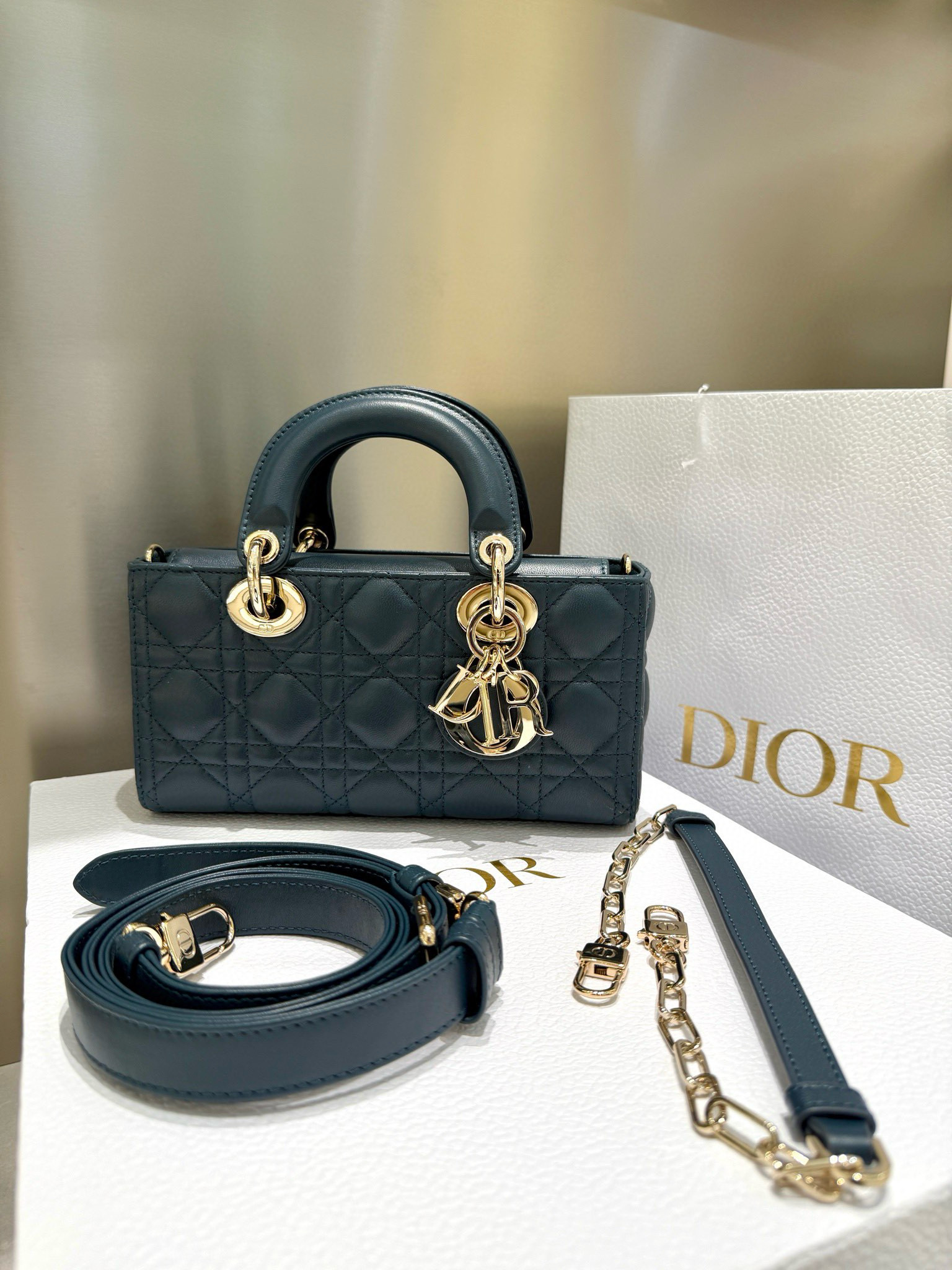 디올 Dior Small Lady D-Joy Bag Blue 22cm
