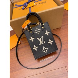 루이비통 Louis Vuitton M57937 Petit Sac Plat Monogram Empreinte Black Beige