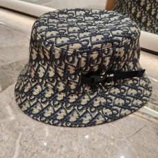 디올 Dior 오블리크 버킷햇 네이비 블루 & 베이지 코튼 블렌디드 자카드