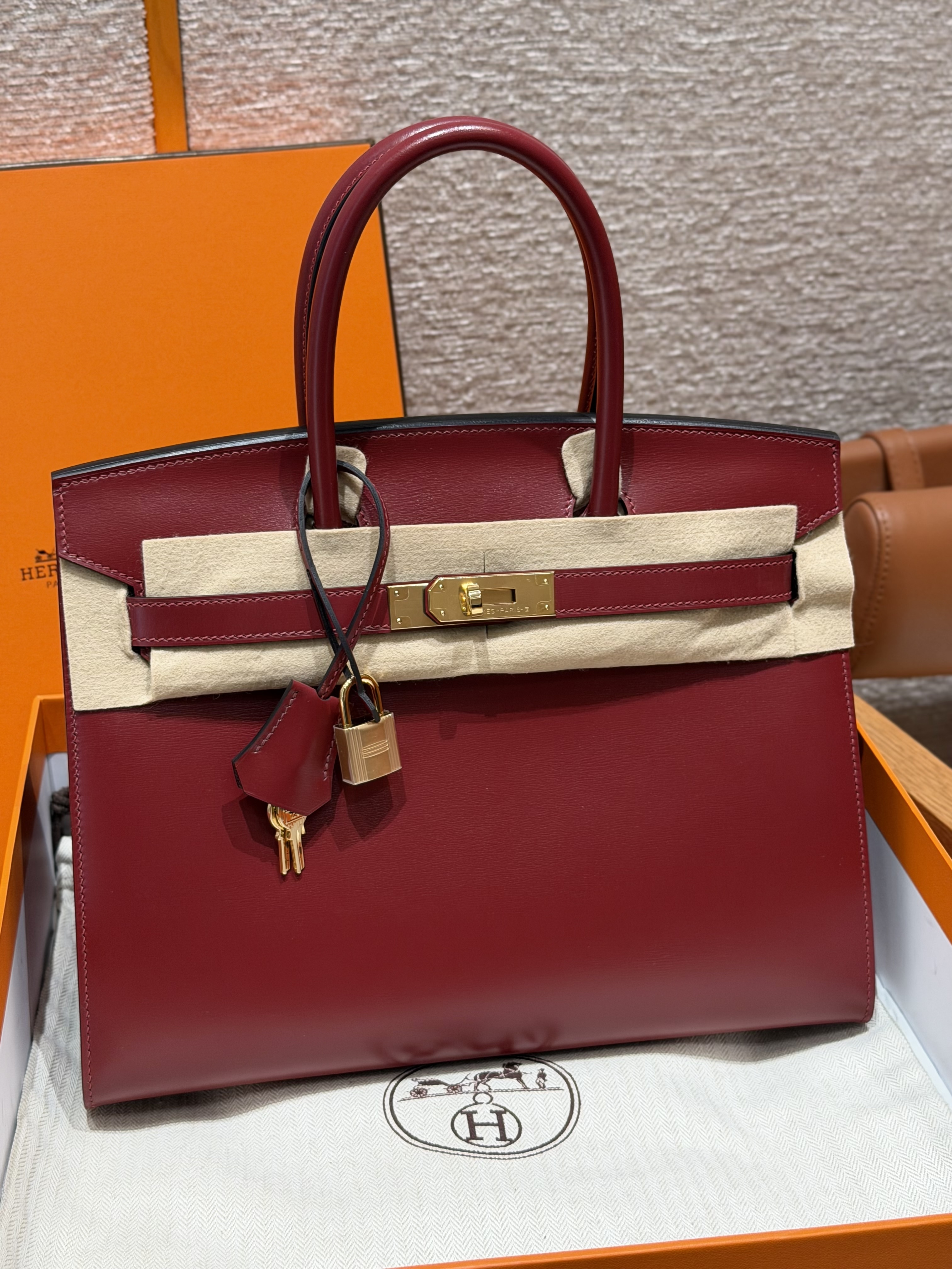 에르메스 Hermes Birkin 30cm Box 55 Rouge H/gold