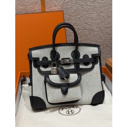 에르메스 Hermes Birkin Cargo 25cm Swift and Canvas Ecru Noir Noir/silver