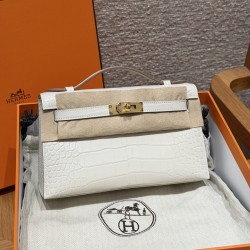 에르메스 Hermes Kelly Pochette 22cm Alligator 8L Beton/gold