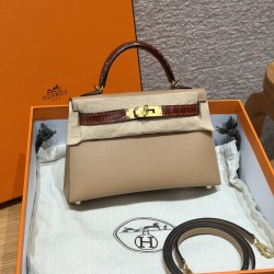 에르메스 Hermes Mini Kelly 19cm Madame and Alligator 0M Chai and 33 Miel/gold
