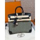 에르메스 Hermes Toile H Birkin 25cm Swift and Waffle Canvas Noir Ecru fauve/silver